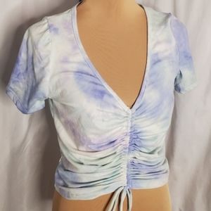 ♤ Ragdoll Baby Blue White and Pink Tie Dye Crop Top size Medium